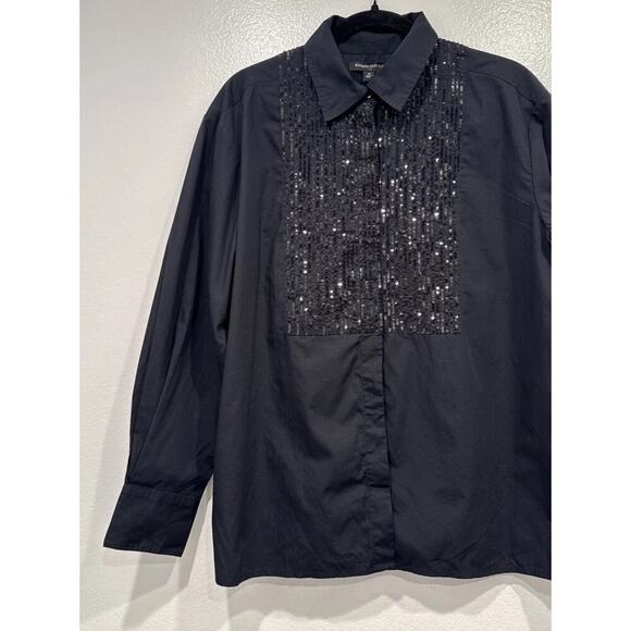 Banana Republic Sequin Button Front Shirt Women's Size Medium Sparkle Holiday - Picture 3 of 7